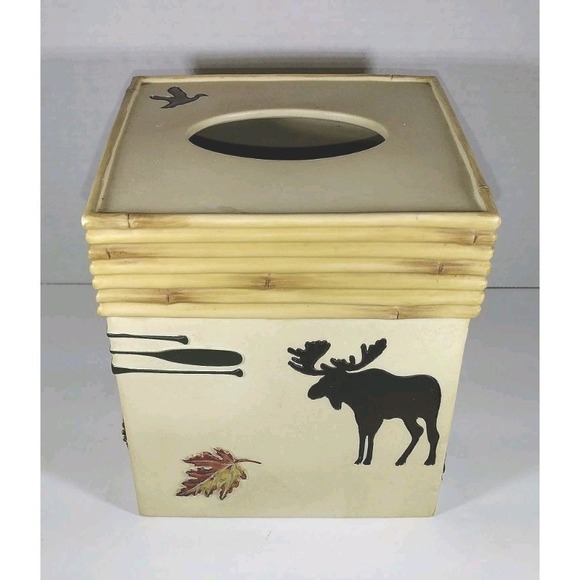 Outdoorsman Square Facial Tissue Cube Cover Bathroom Decor Accessory Cabin Lodge - Picture 1 of 10